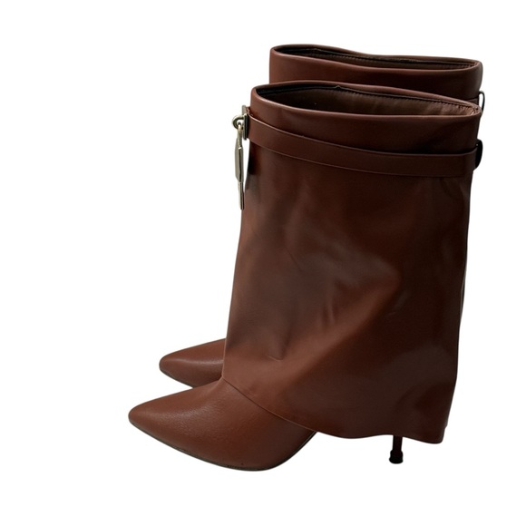 LILIANA Women's Liliana Banks - 6 Drape Over Heel Boots, Lock Detail Brown, Sz 9 - Picture 3 of 8